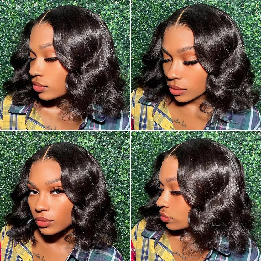 Perruque de cheveux humains brésiliens pré-découpés sans colle pour femme, perruque Bob Body Wave, p