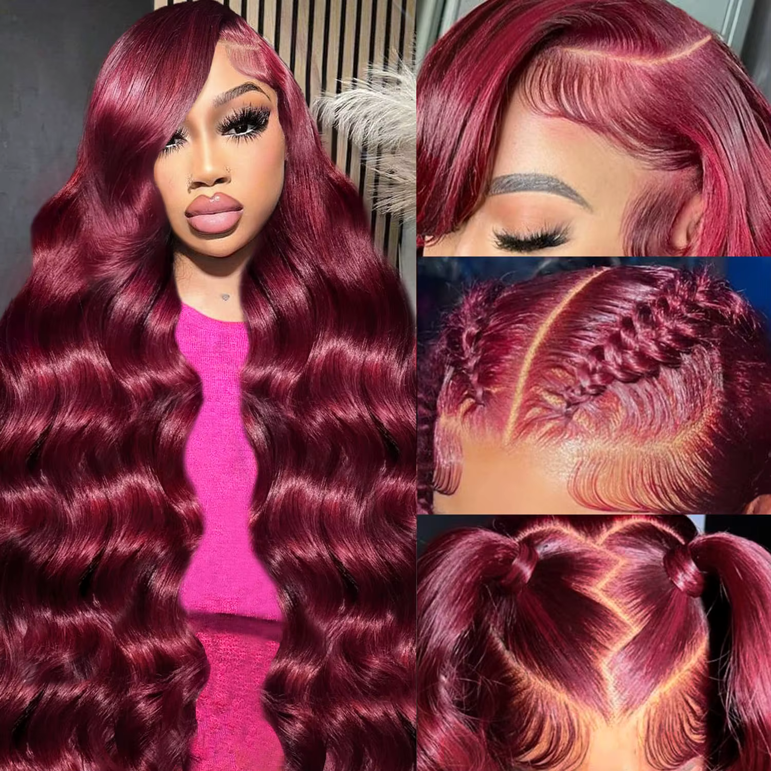 99J bordeaux dentelle avant perruque de cheveux humains vague de corps rouge couleur perruques brési