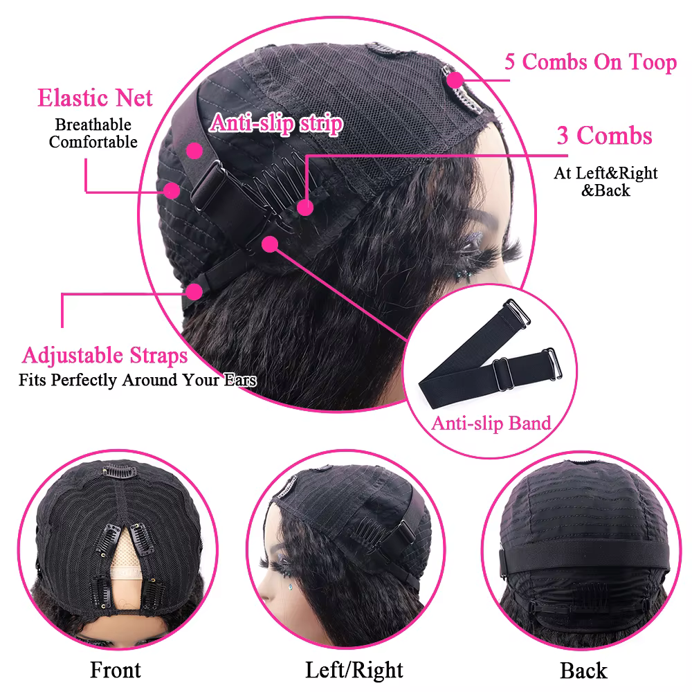 Perruque en cheveux humains en forme de V, ondulée, modèle U-Part amélioré, facile à poser pour débu