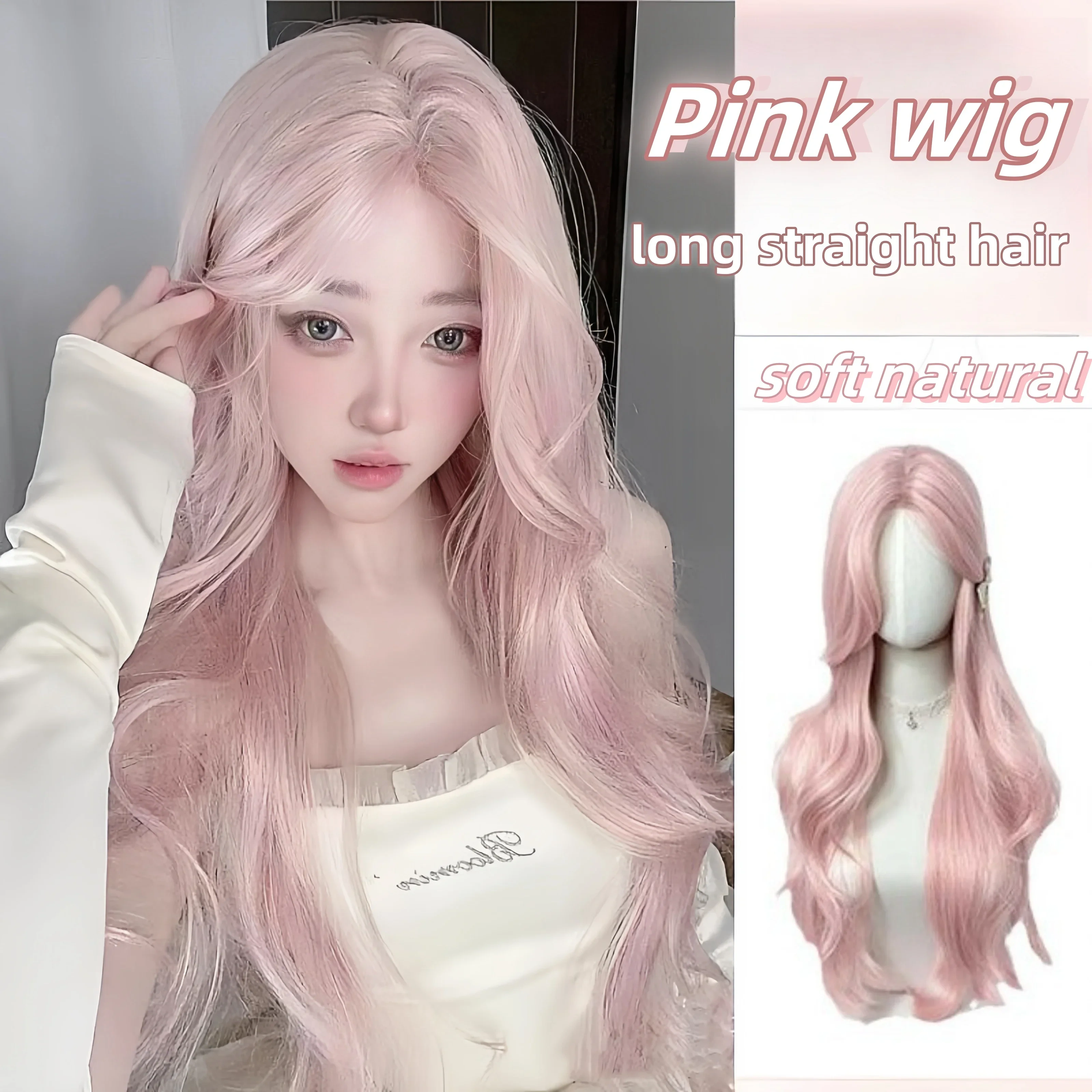 Perruque rose pour femmes perruques de Cosplay longues ondulées perruque synthétique douce naturelle