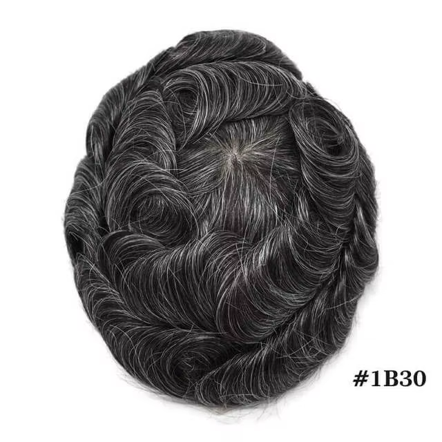 Full PU 0.02-0.03mm Vloop homme toupet indien perruques de cheveux humains peau Super mince hommes p