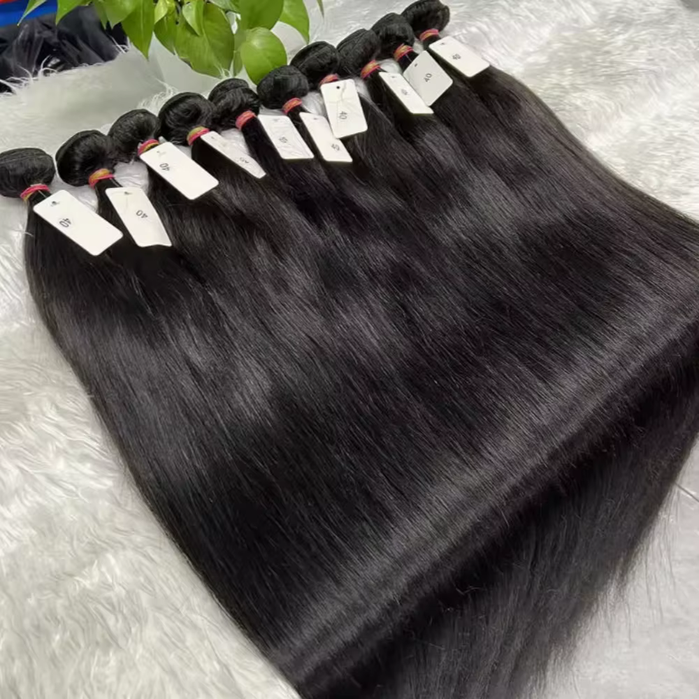 Extensions de cheveux humains brésiliens Remy bruts, lisses, en lots de 3, avec closure, double tram
