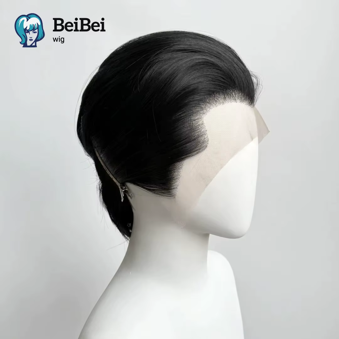 BeiBei – perruque Lace Front Wig synthétique courte noire, 8 pouces, 13x4, Blonde argentée, en Fiber