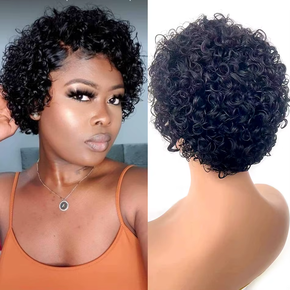 DreamDiana-Perruque Brésilienne 100% Naturelle, Cheveux Courts Bouclés, Coupe Pixie, Sans Colle, 13 