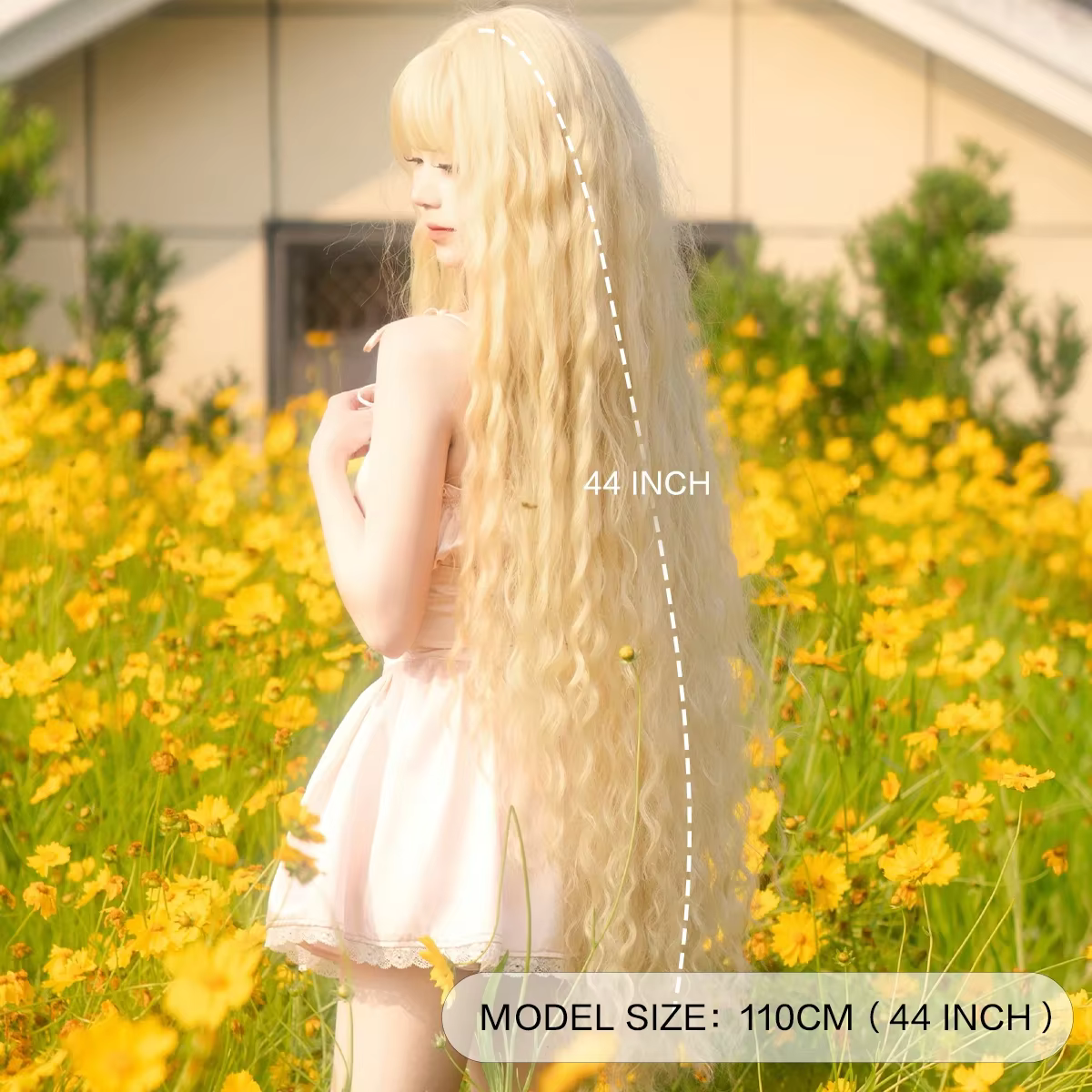 PARK YUN-Perruque Cosplay Blonde Extra Longue avec Frange, Perruque Lolita Blonde Bouclée, Perruque 