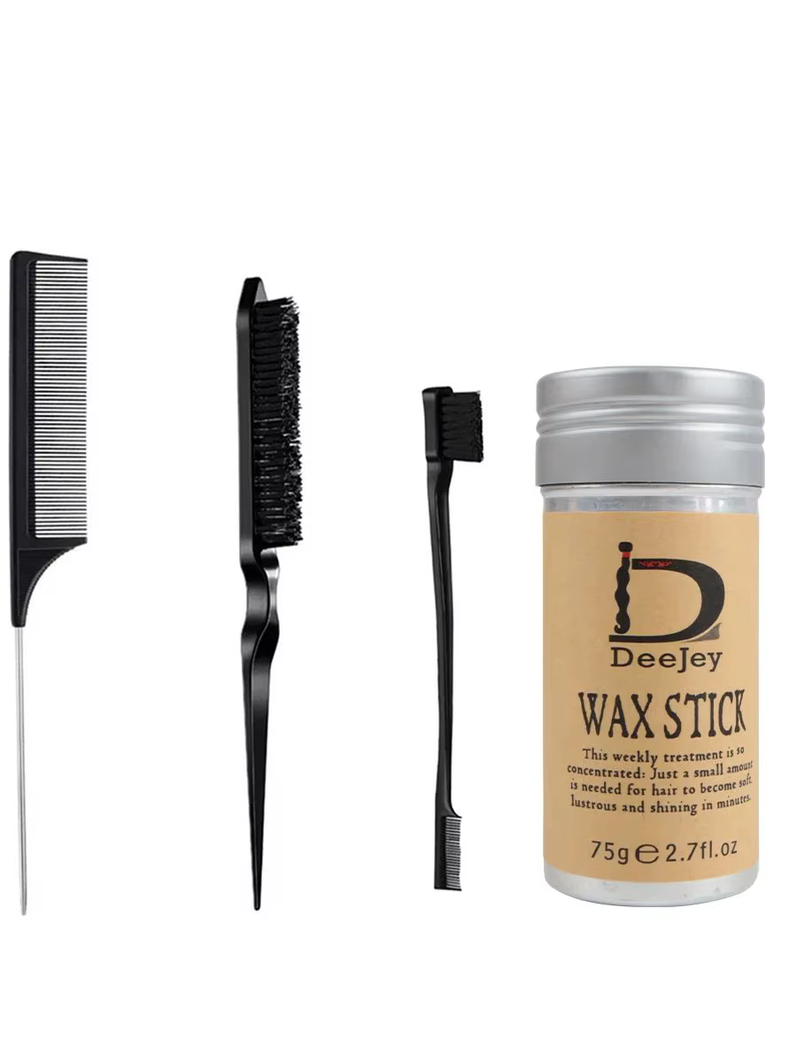 DeeJey Bâton de cire pour cheveux avec peigne à cheveux, brosse à poils et brosse à bords pour le co