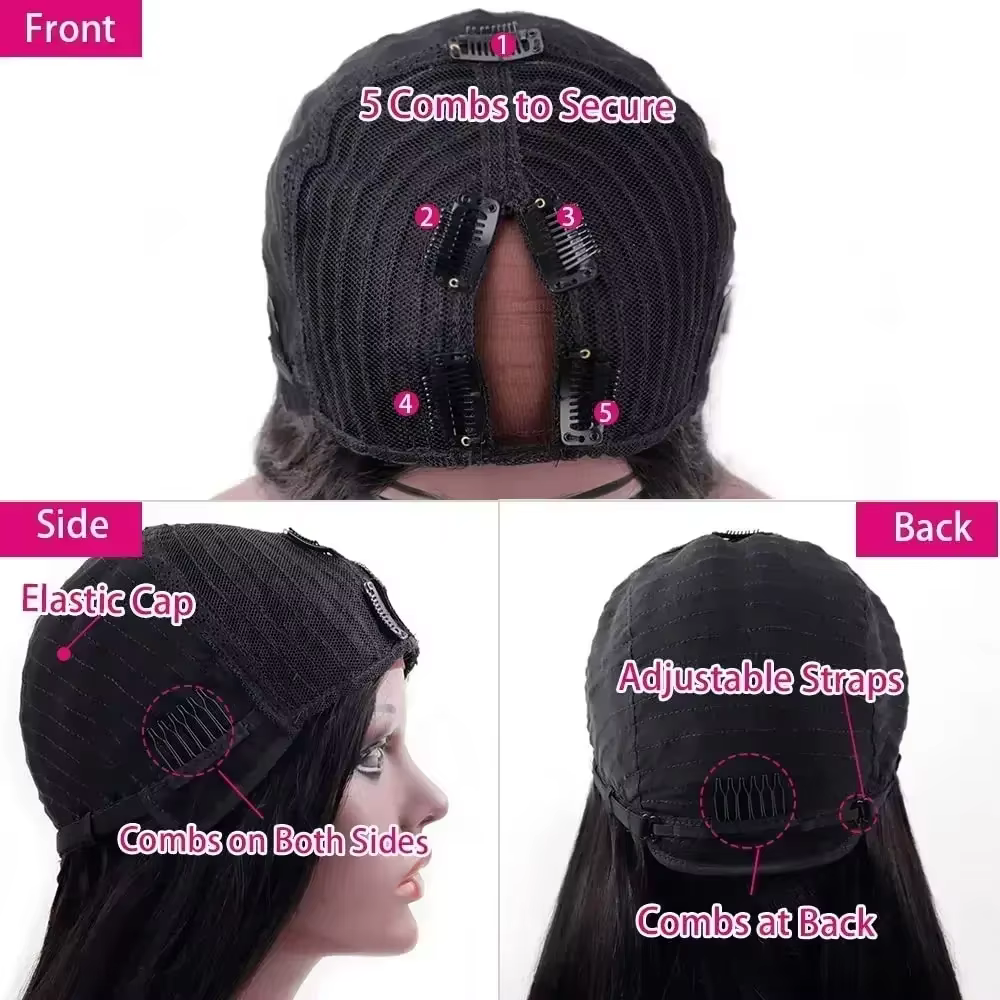 Perruque V-Part Cheveux Humains Ondulés pour Femmes, Densité 220, Prête à Porter, Couleur Naturelle,