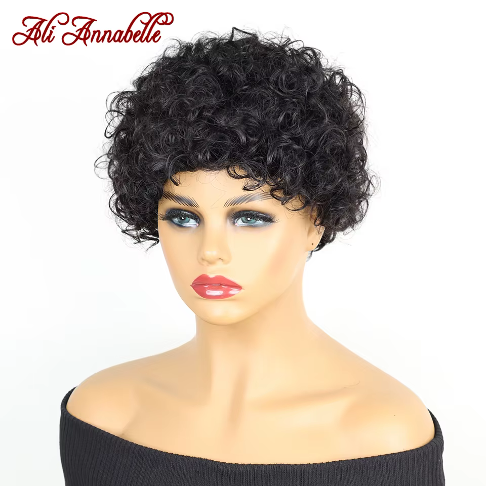 Ali Annabelle 4 pouces Jerry bouclés perruques de cheveux humains pour les femmes courte Pixie crépu