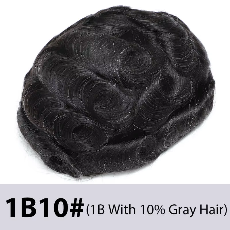 Prothèse capillaire pour homme, base en peau de 0,08 mm, double nœuds, 100% cheveux humains naturels
