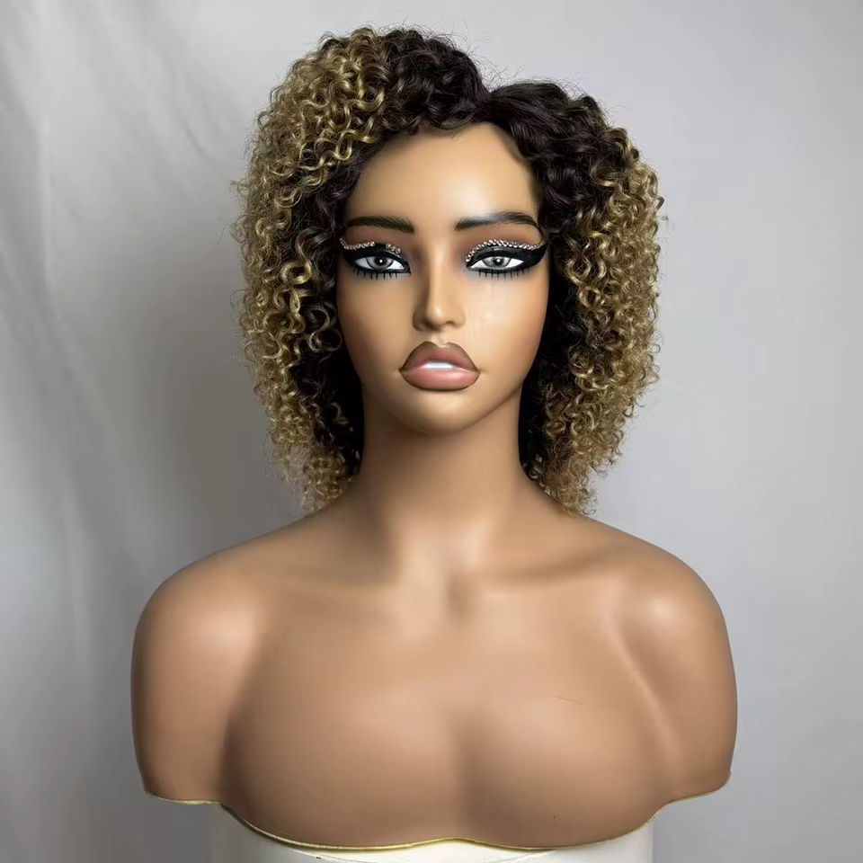 Perruque courte bouclée colorée de 245 grammes, style afro brésilien, 100% cheveux humains, pour fem