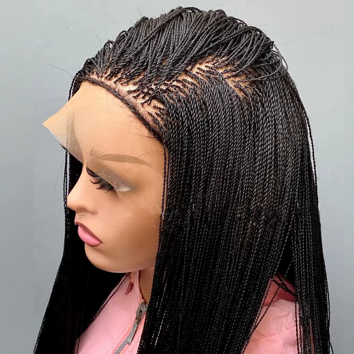 Perruque tressée micro-torsadée de 28 pouces pour femmes noires, avec dentelle frontale, couleur 1B 