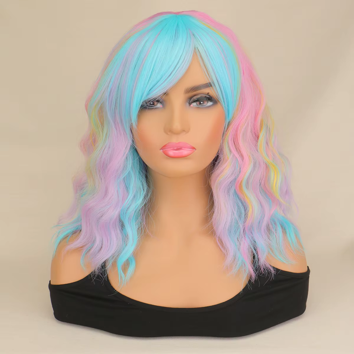 SuQ – perruque synthétique courte ondulée avec frange pour femmes, perruque de Cosplay arc-en-ciel m