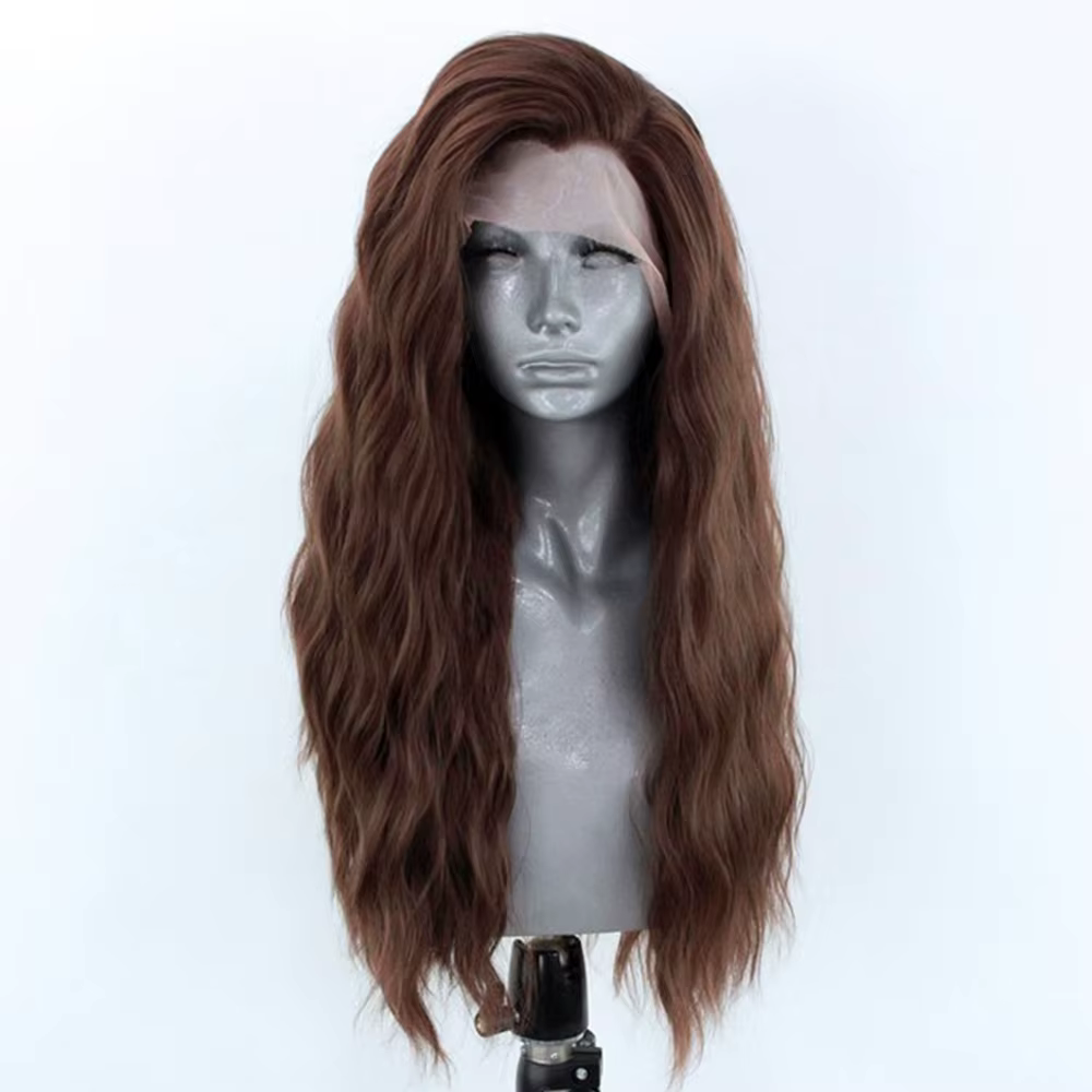 AIMEYA perruque Lace Front Wig synthétique longue ondulée perruque de cheveux bruns synthétiques per