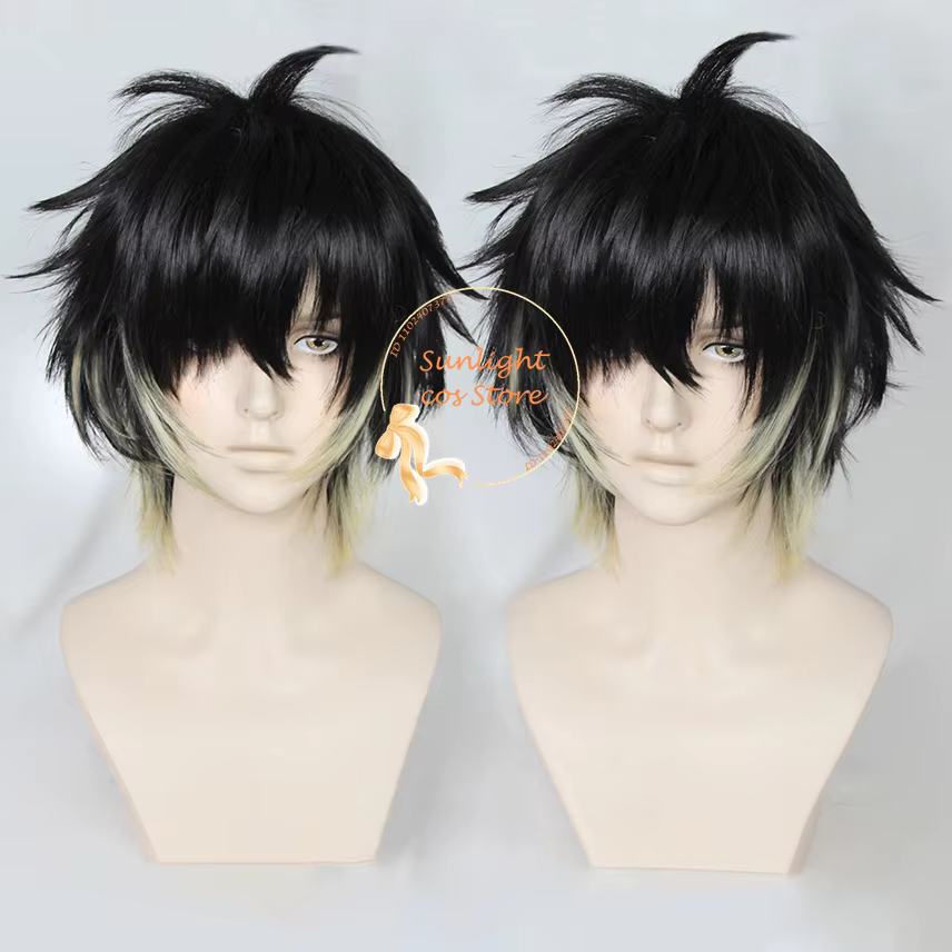 Perruque de Cosplay Anime Towa courte noire jaune, cheveux synthétiques résistants à la chaleur, per