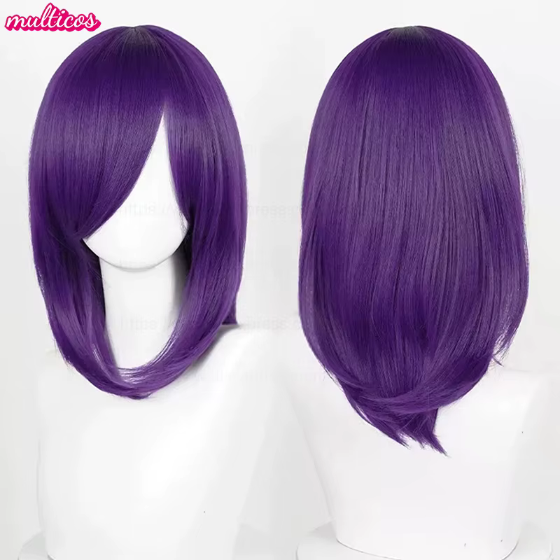 40 cm moyen basique Anime Cosplay perruque Bang Blond noir blanc rouge rose vert bleu marron or bleu