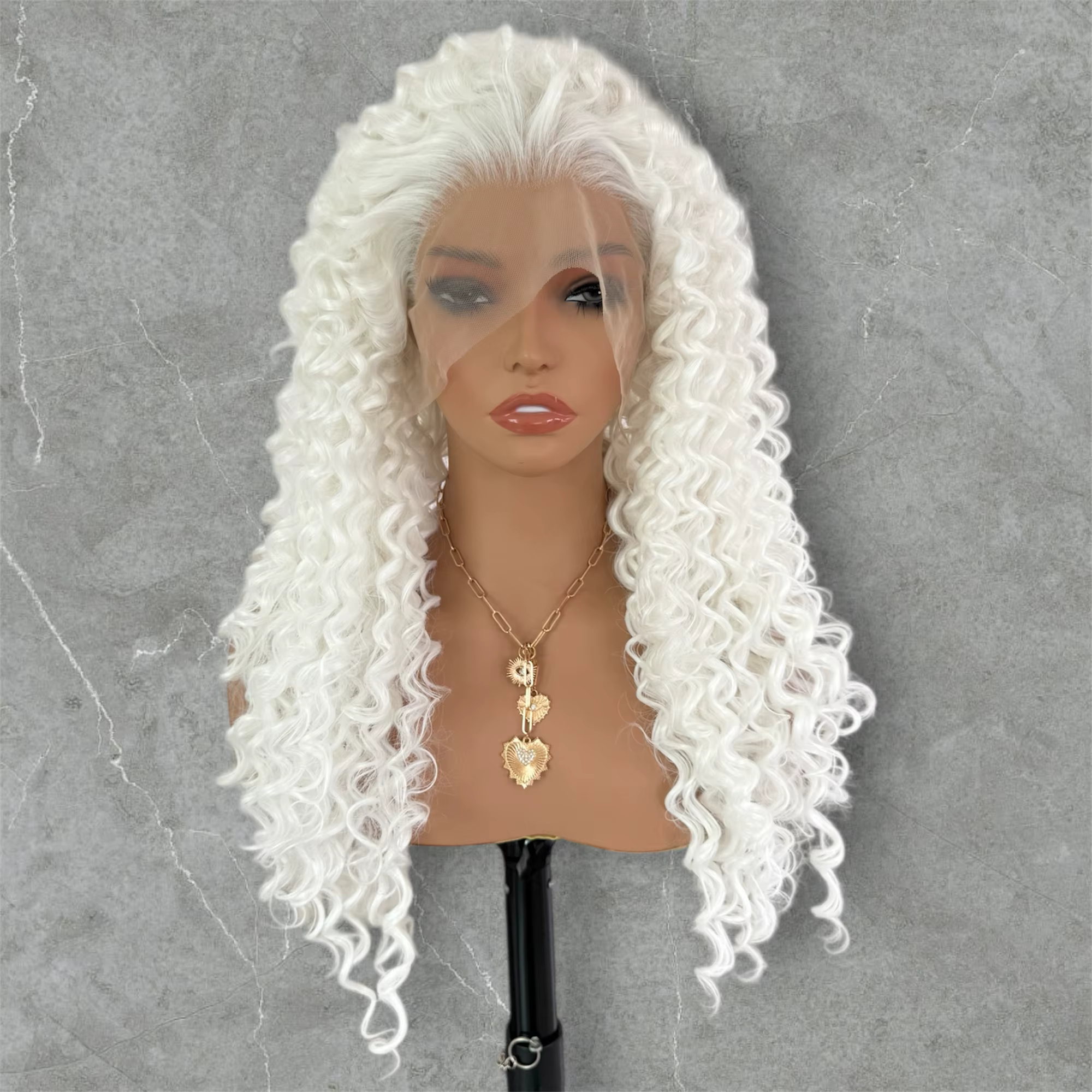 Perruque Lace Front Wig synthétique bouclée blanche 13x4, perruque blanche longue et bouclée, sans c
