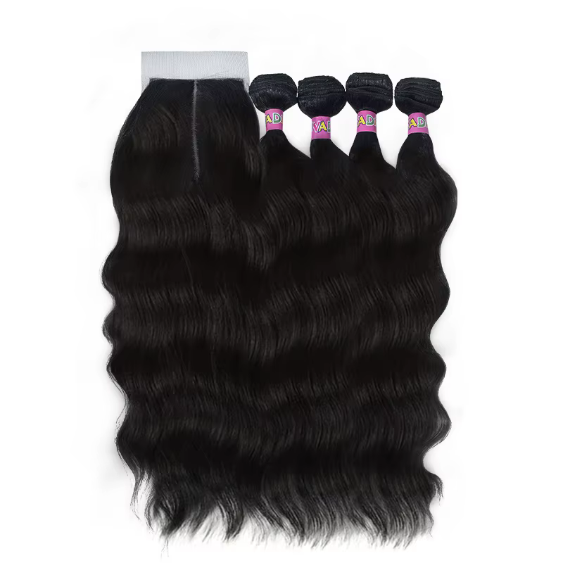 Extensions de cheveux synthétiques ondulés effet vague d'eau, lot de 5 mèches avec closure, couleur