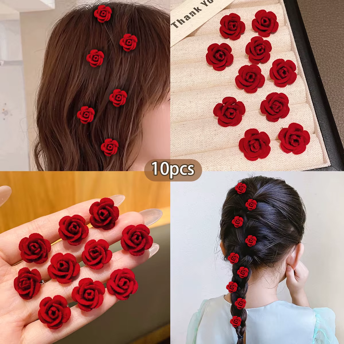 10 pinces à cheveux roses, fleurs douces et à la mode, adaptées à un usage quotidien, accessoires po