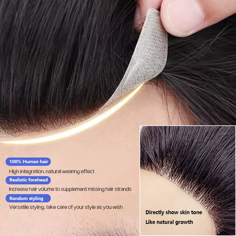 100% cheveux humains hommes PU V boucle avant toupet soigneusement pruneau naturel délié perruques R