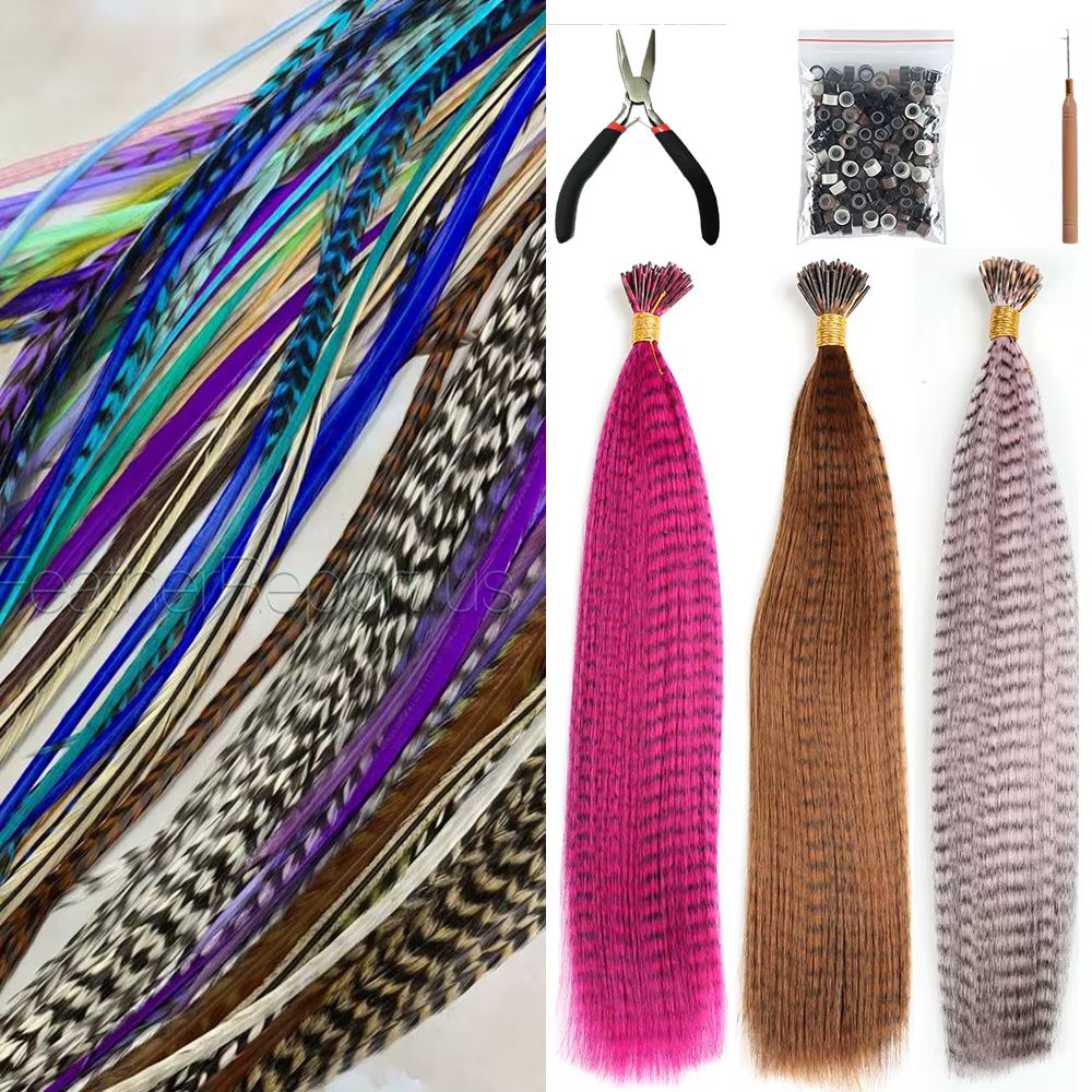AZQUEEN plume Extension de cheveux 10 pièces faux cheveux je pointe arc-en-ciel cheveux synthétiques