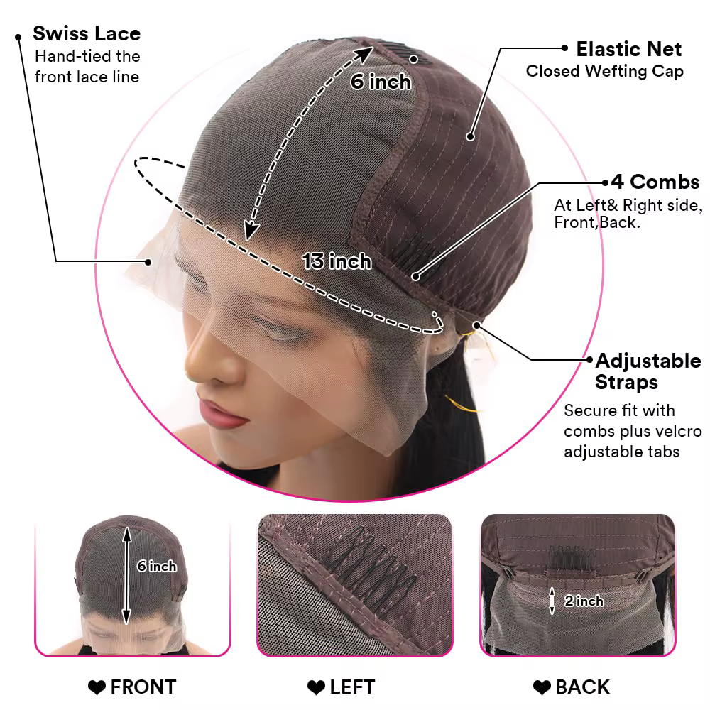 Perruque Lace Front 13x6 en Cheveux Humains Brésiliens Lisses, Pré-Pluckée avec Baby Hair, Couleur N