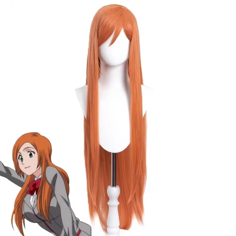Anime eau de javel Inoue Orihime Cosplay Costume cheveux Super longs Orange bande dessinée perruques