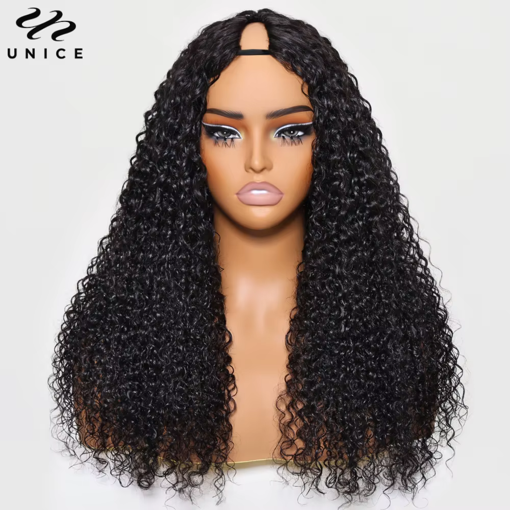 Perruque Unice Hair EasiContour Jerry Curly V Part 100% Cheveux Humains, Bordure Invisible Améliorée