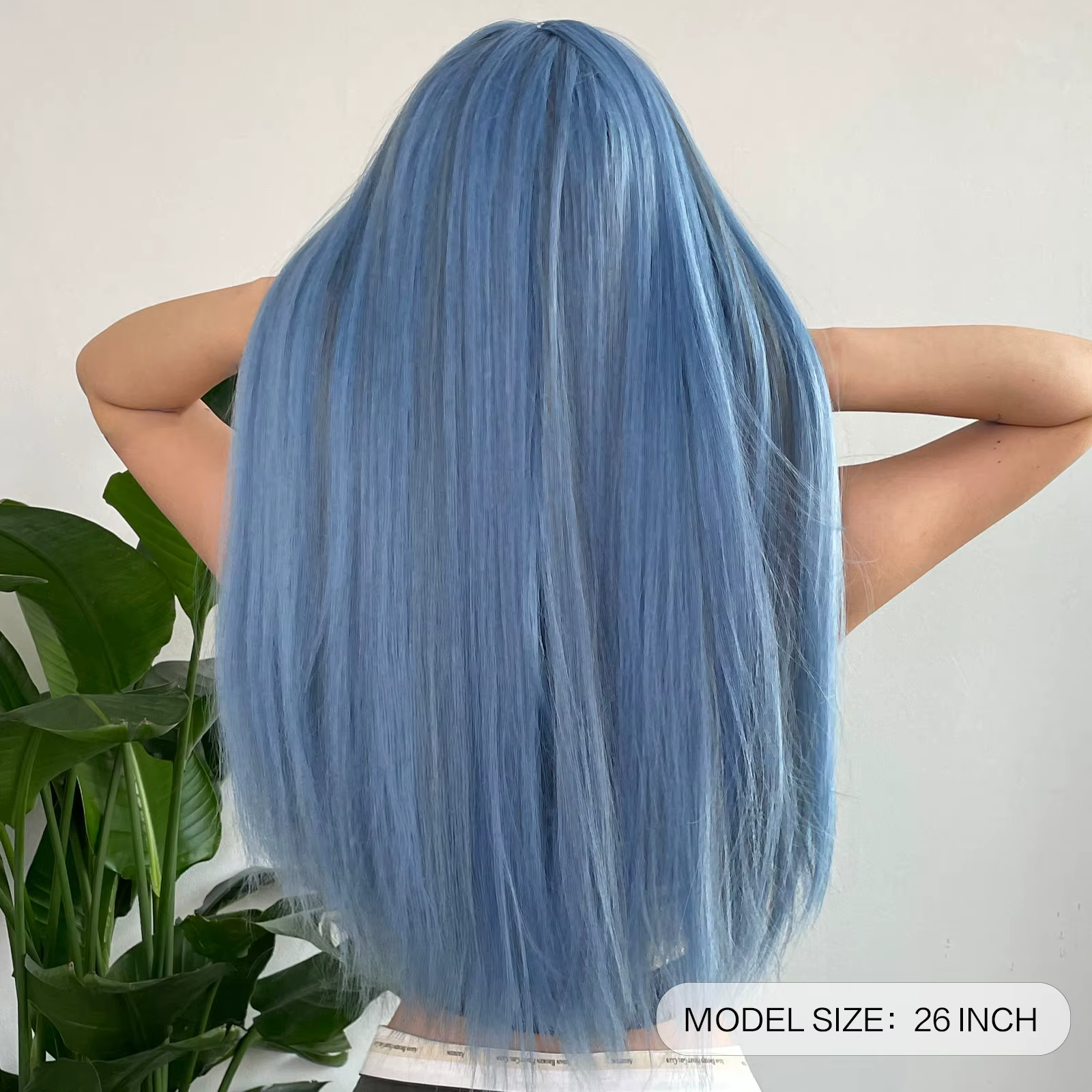 Perruques Synthétiques sulfDroites Bleues avec Reflets Gris avec Frange, Cheveux de Cosplay pour Fem