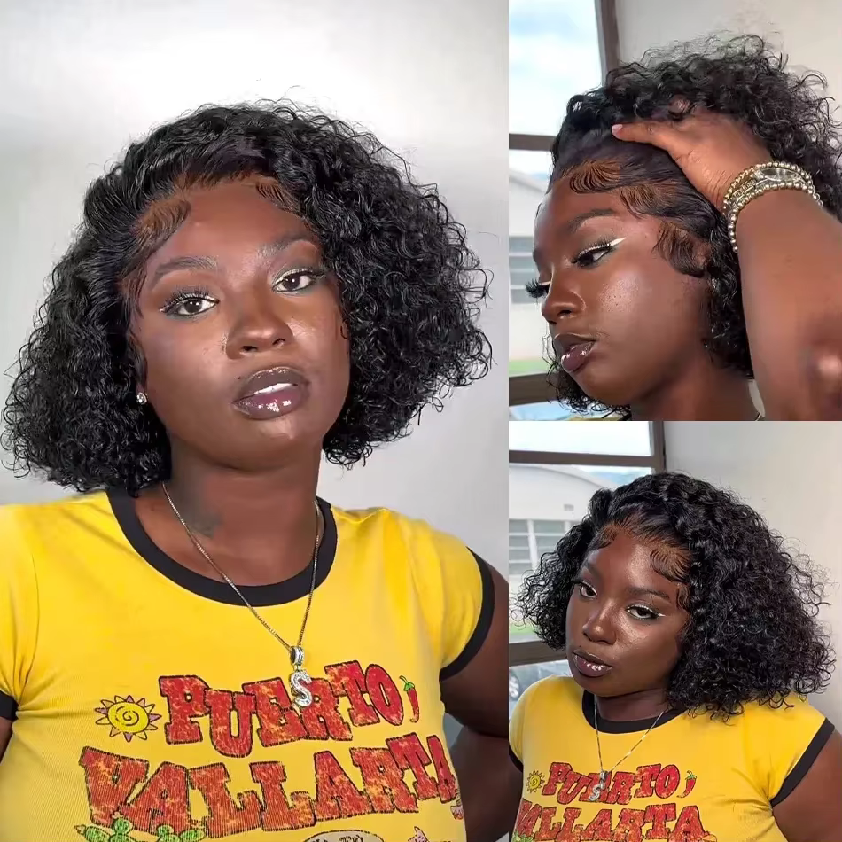 100% cheveux humains lâche vague profonde courte Bob perruques cheveux humains 13x4 Transparent dent