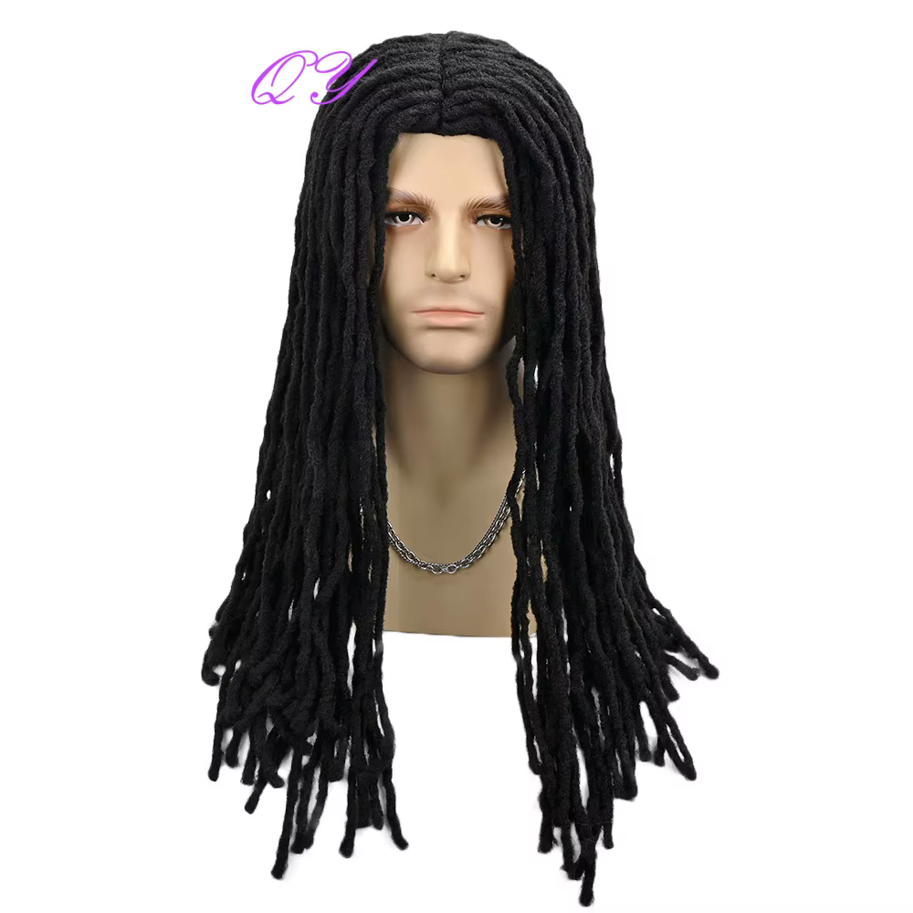 Perruque synthétique pour homme, dreadlocks longues noires tressées, pour usage quotidien, festivals
