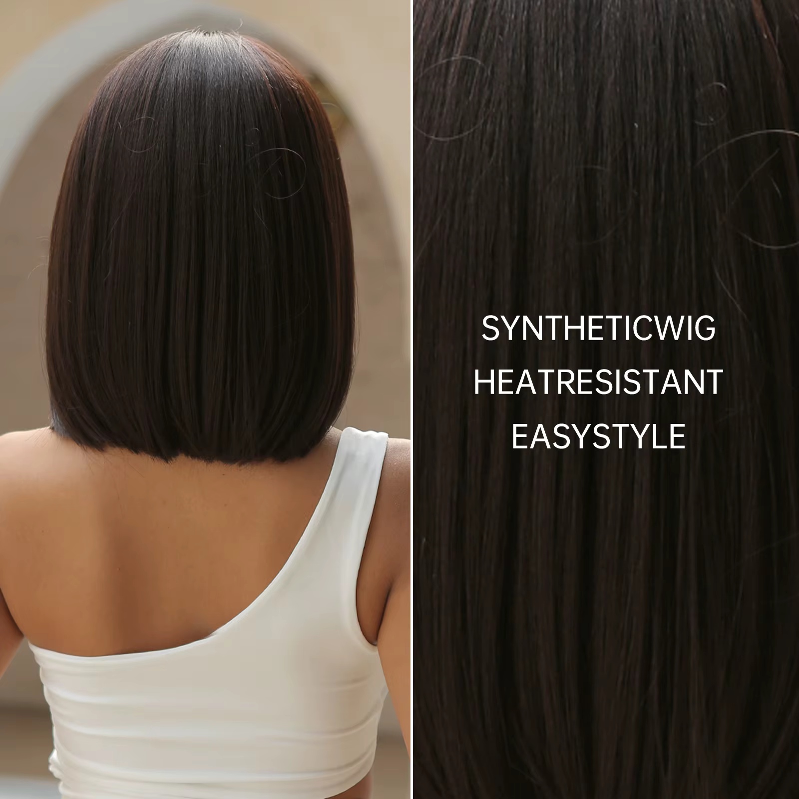Perruque Synthétique Courte Bob Brun Foncé avec Frange pour Femme, Cheveux Lisses, Cosplay Lolita, P