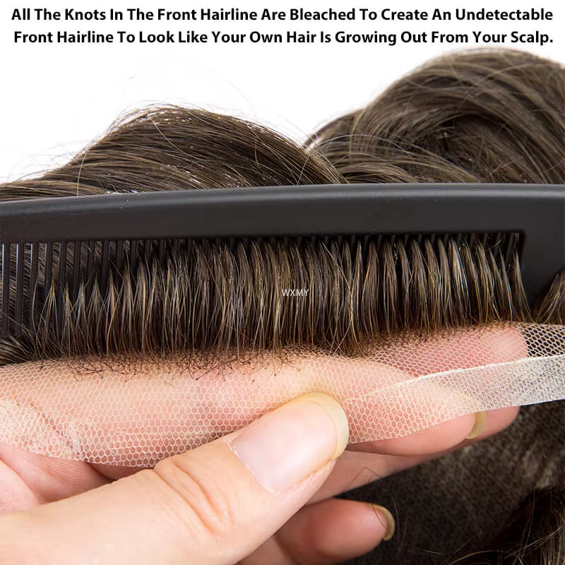 AIR-Lace pleine dentelle Base hommes toupet mâle prothèse de cheveux 6 "perruques de cheveux humains