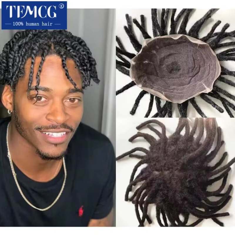 Perruque toupet en dentelle complète pour hommes noirs, prothèse capillaire masculine, cheveux afro