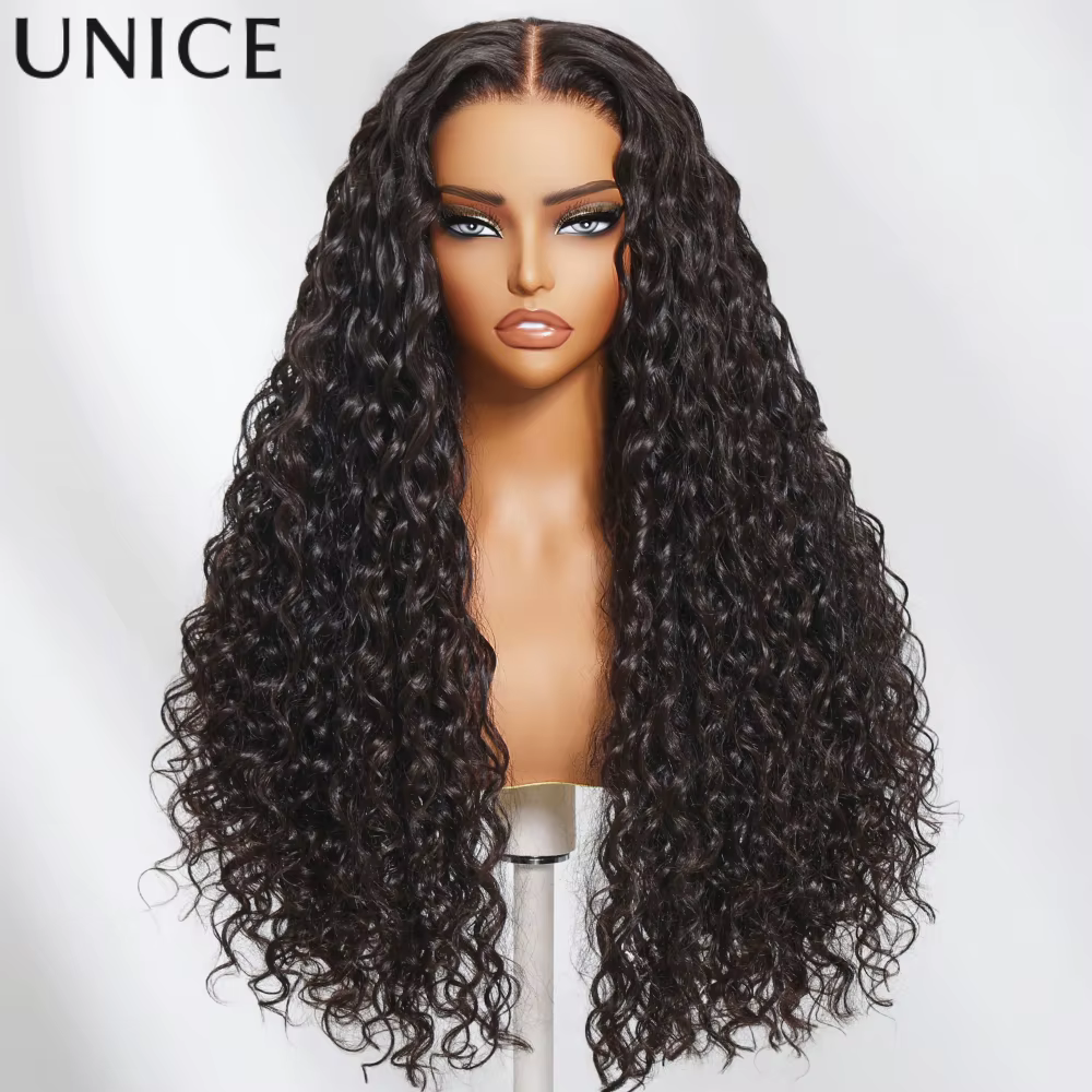 UNice cheveux vague d'eau perruque de cheveux humains avec cordon pré coupé pré blanchi 7x5 & 13x4 H
