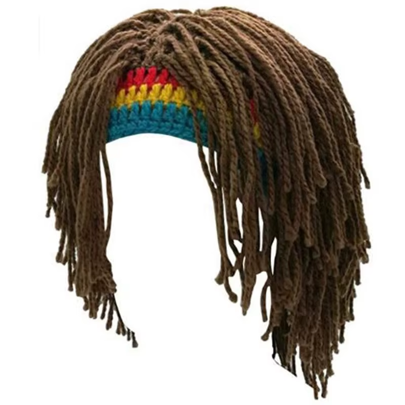 Perruque tricotée jamaïcain, chapeau tressé, chapeau de cheveux unisexe, bonnets de perruque fantais