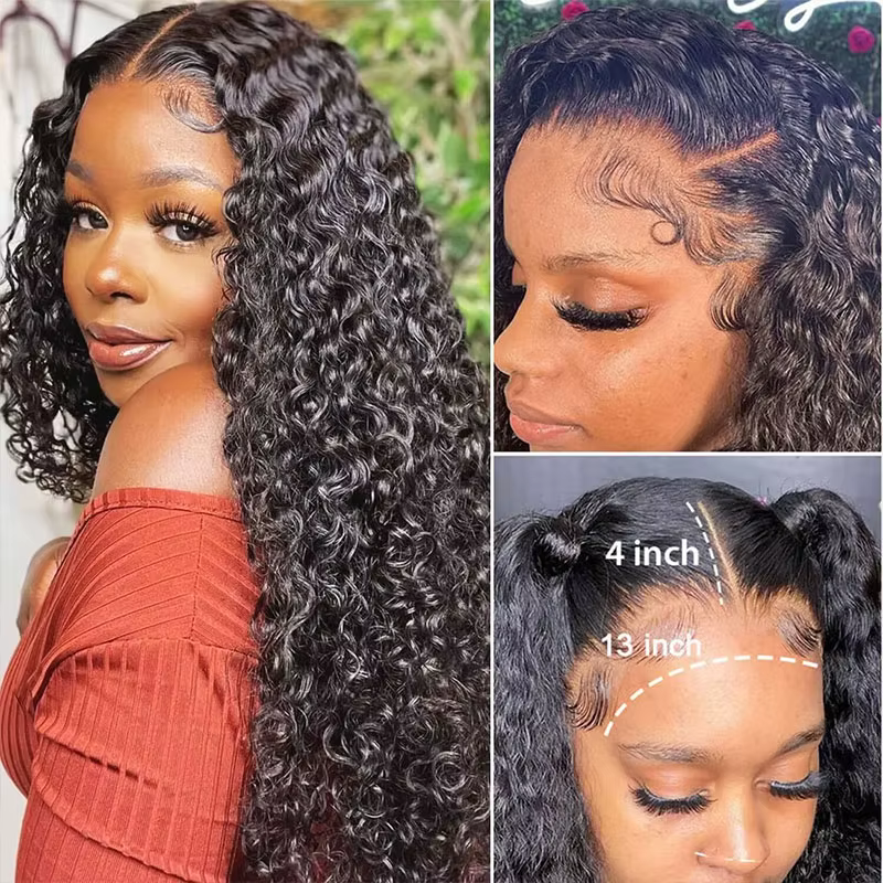 Perruque Brésilienne Naturelle Bouclée, Cheveux Deep Wave, 13x6 HD, 30 36 40 Pouces, Densité 250, po