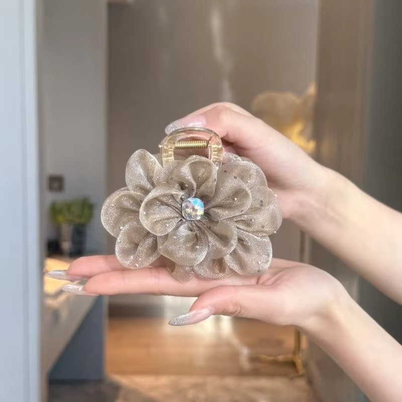 Pince à cheveux en strass pour femme, élégante, Style coréen, maille fleur requin, mode fille, pince