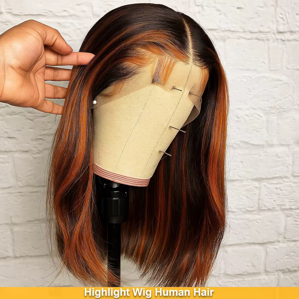 Perruques Lace Frontal 13x4 en cheveux humains lisses et soyeux, colorées avec des mèches 200% de vo