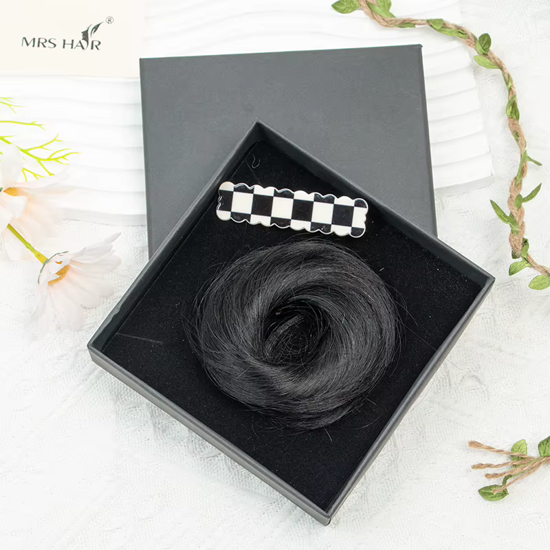 MRS HAIR cheveux humains Chignons Chignon queue de cheval postiche Updo beignet vrais Extensions de 