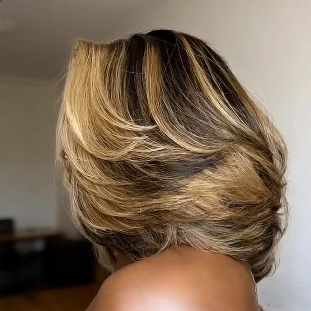 Perruques Dialola 5x5 Closure Blonde Highlight Coupe Dégradée Courte Bob Cheveux Humains Ombrés Pré-