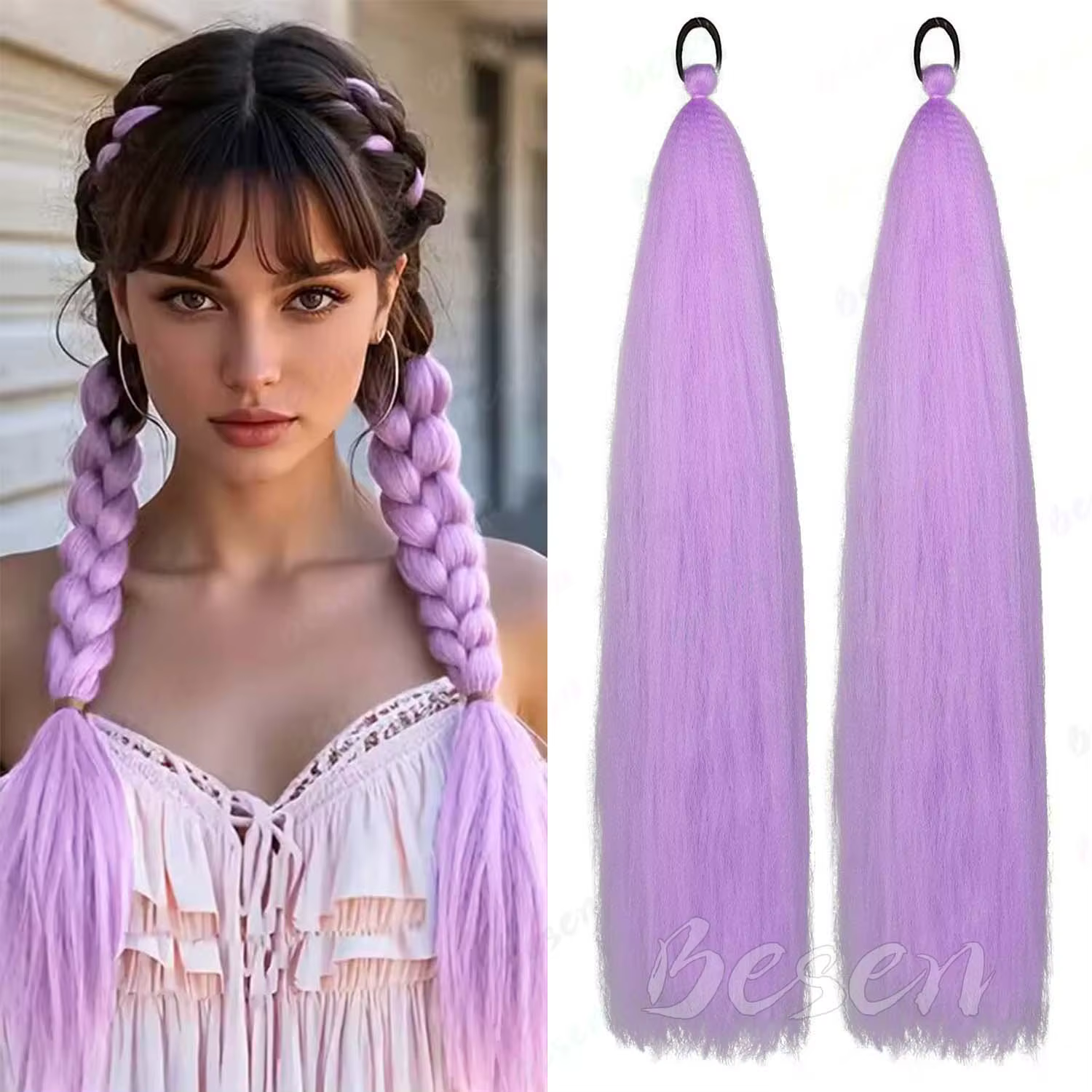 Extensions de cheveux synthétiques violettes, cheveux de tressage colorés, longue queue de cheval tr
