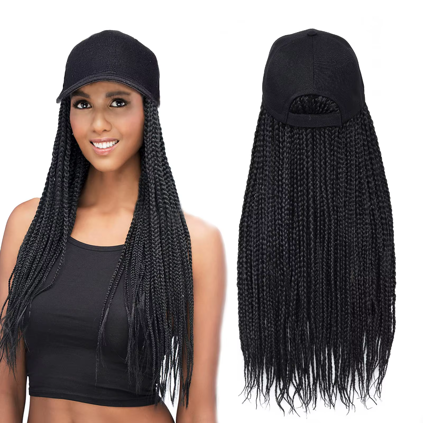 Casquette perruque pour femme avec cheveux tressés intégrés, perruque synthétique tressée style box