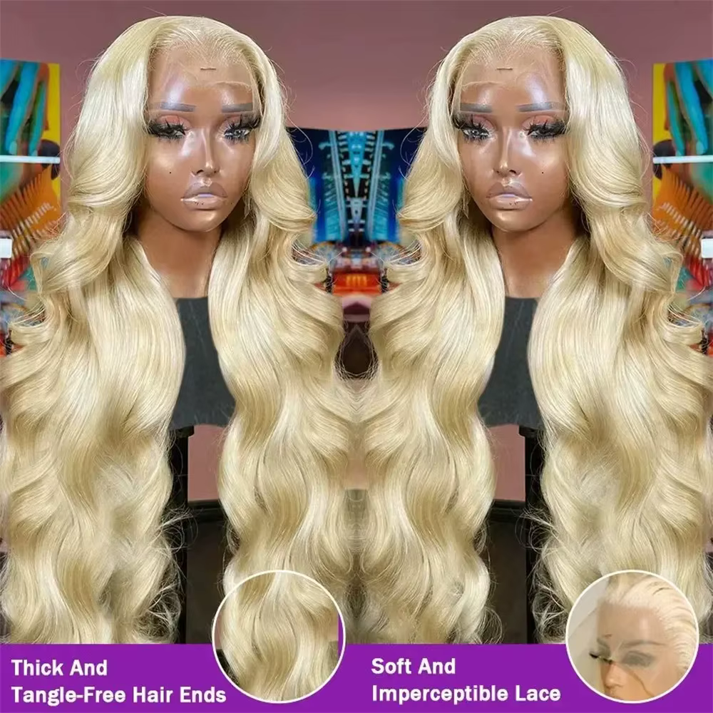 Perruque de cheveux humains blonds ondulés de 30 pouces avec dentelle frontale 13x6 HD, pré-épilée 6