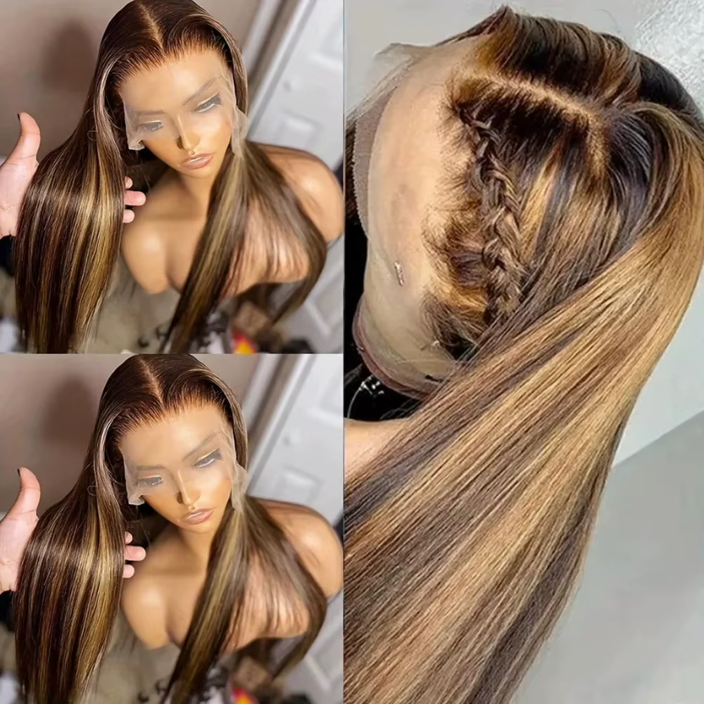 250 densité mettre en évidence Ombre 13x4 dentelle avant perruque cheveux humains 13x6 miel blond dr