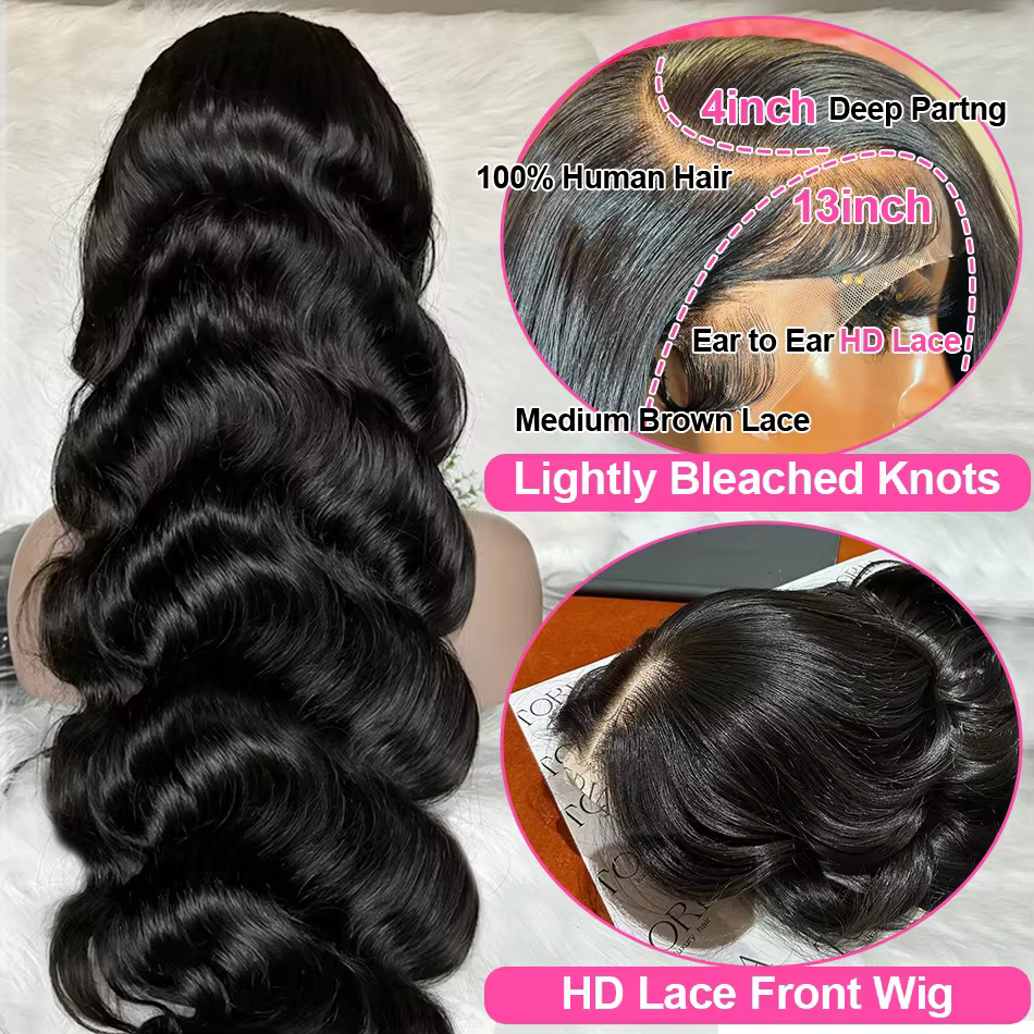 Perruque Lace Front Bling Hair 180% densité, ondulations naturelles, 13x4, 13x6, 4x4, 360 Lace, chev