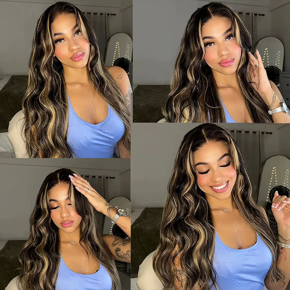 Perruque Body Wave Roxane P1B/27 en cheveux humains, 26-30 pouces, avec dentelle frontale HD 13x4, o
