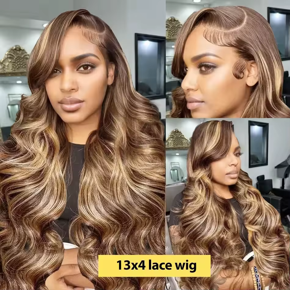 13x6 sans colle mettre en évidence Hd dentelle frontale perruque cheveux humains Ombre couleur miel 