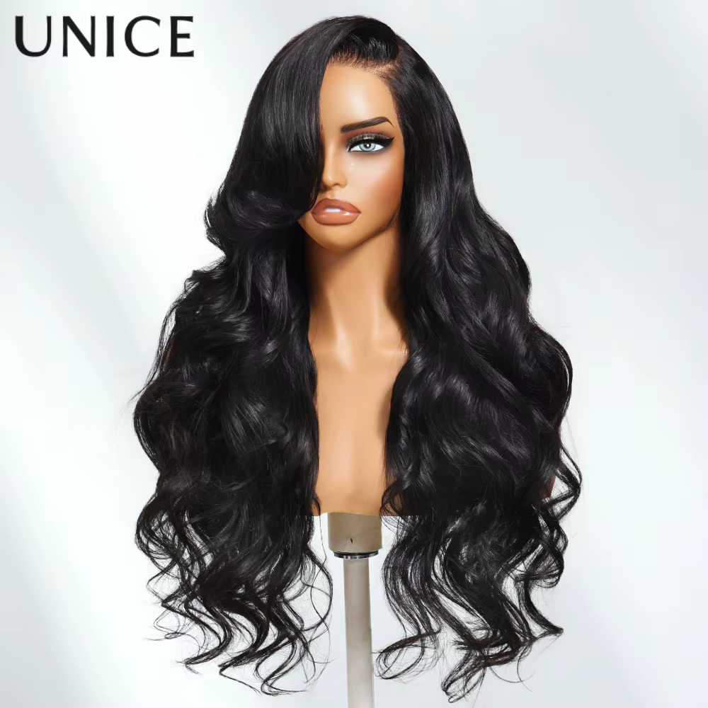 UNice 13x4 Pré-tout ™ Perruques de cheveux humains à vague lâche avec frange et cordon de serrage