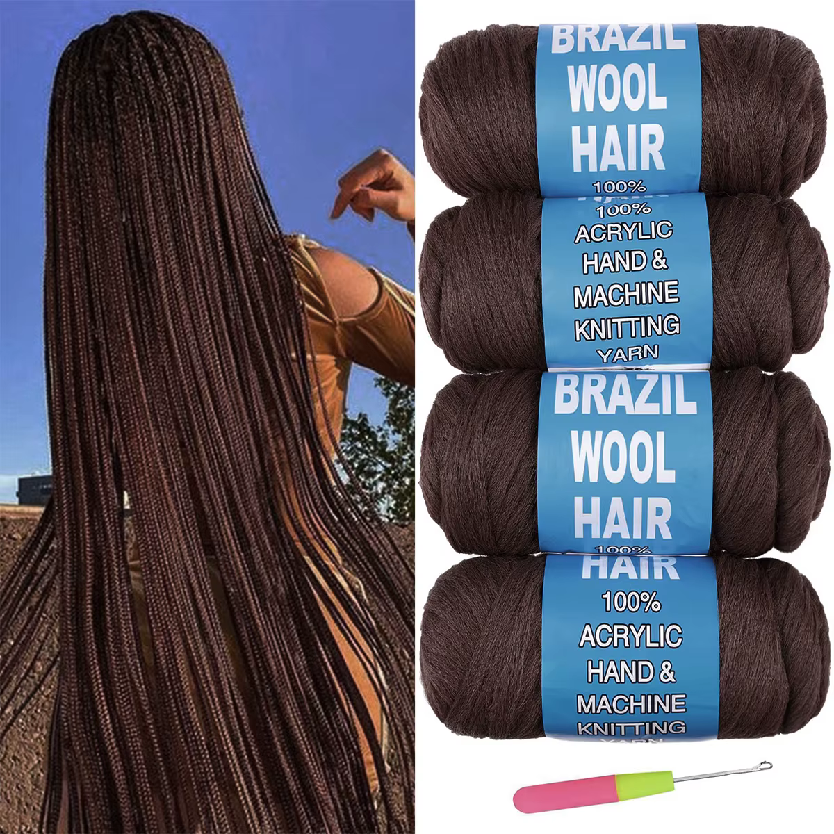 Extensions de cheveux synthétiques à tresser, 4 pièces, noir naturel, laine brésilienne pour tressag