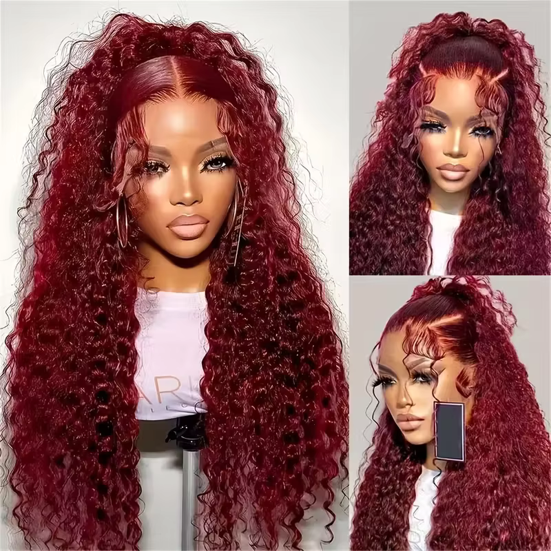Vague profonde bordeaux 99J 13x6 Hd dentelle frontale perruque cheveux humains 220 densité 36 pouces